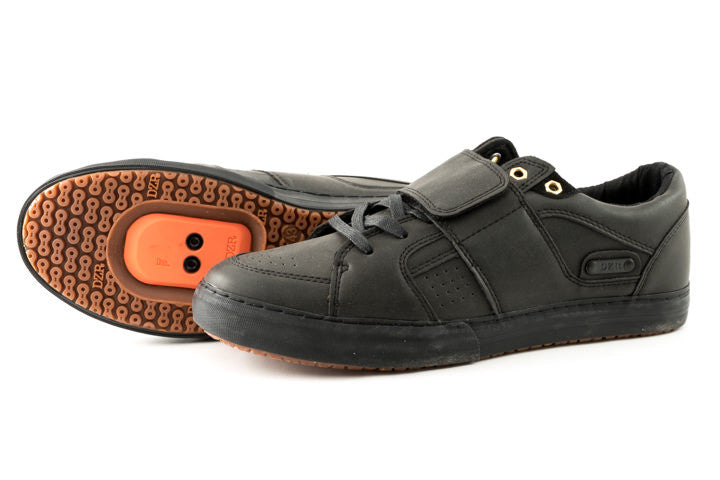Dice Black Clipless Bike Shoe | DZRshoes - bottom and side view